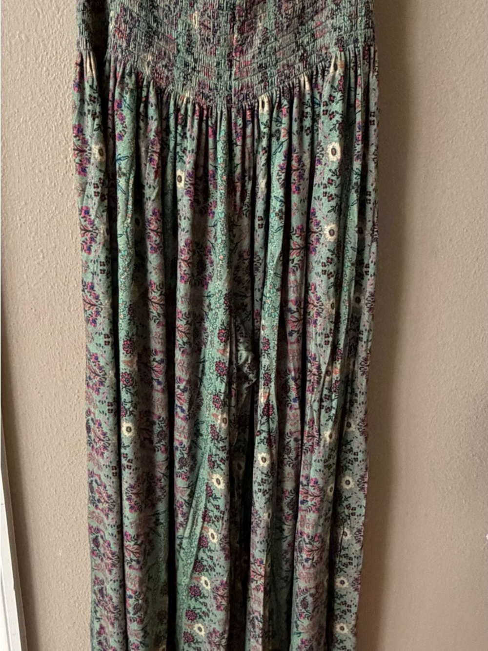 NATURAL LIFE Sage Green Floral Wide Leg Pants with Purple & Cream Accents